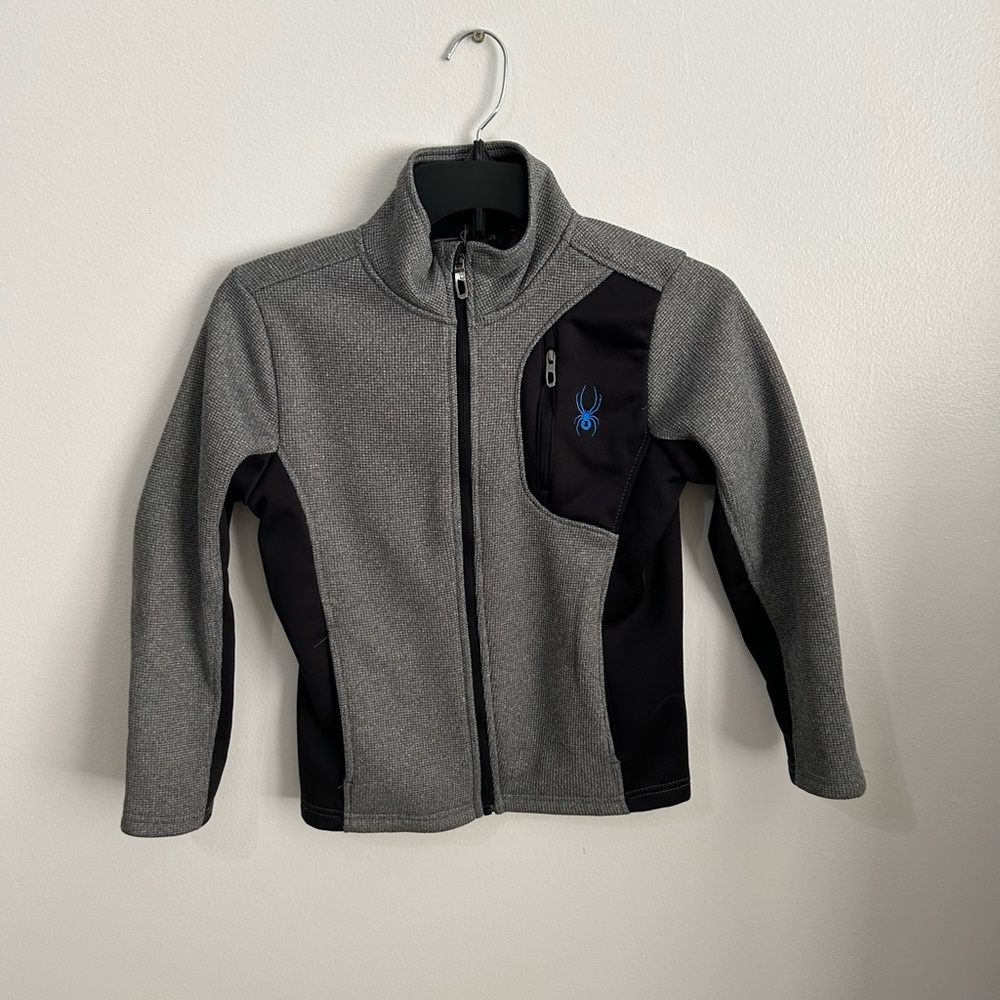 Spyder Kids Youth Full Zip Sweater Grey/Black Jacket w/ zip chest pocket,7/8
